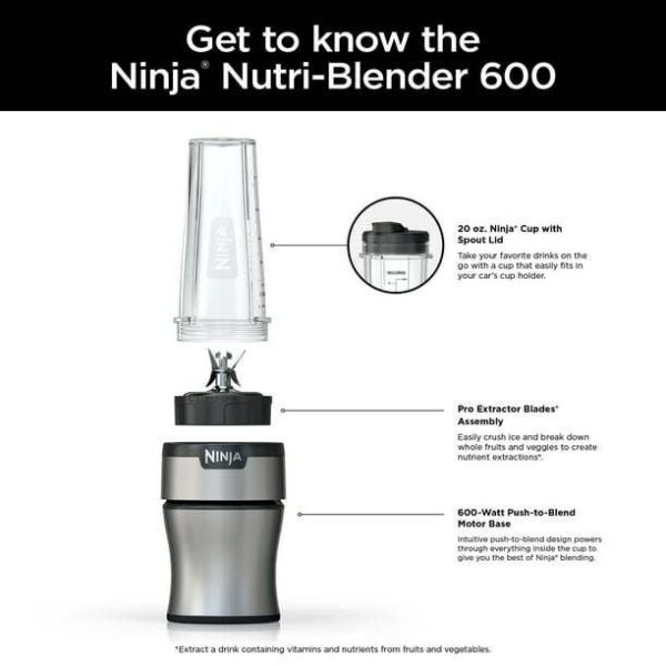 Ninja Nutri-Blender BN300WM 600-Watt Personal Blender 1 Dishwasher-Safe To-Go Cup - Image 2