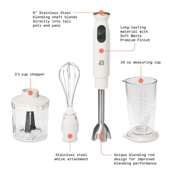 Beautiful Immersion Blender with 500ml Chopper and 700ml Measuring Cup White Icing by Drew Barrymore - Image 2