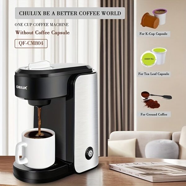 CHULUX Stainless Steel Single Serve Coffee Maker for Capsule,Visiable Gradient Water Reservoir,One Button Operation and Auto Shut Off,1000 Watts - Image 6