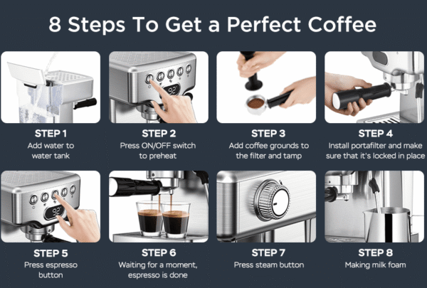 1350W Semi-automatic coffee machine 19Bar (ULKA) high pressure pump extraction 1 cup / 2 cup espresso machine 1.8L water - Image 6