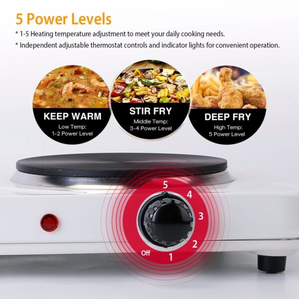 2000W Double Electric Burner Portable Dual Counter Stove Countertop Hot Plate Kitchen Cooker Stove with 5 Gear Temperature Control - Image 4
