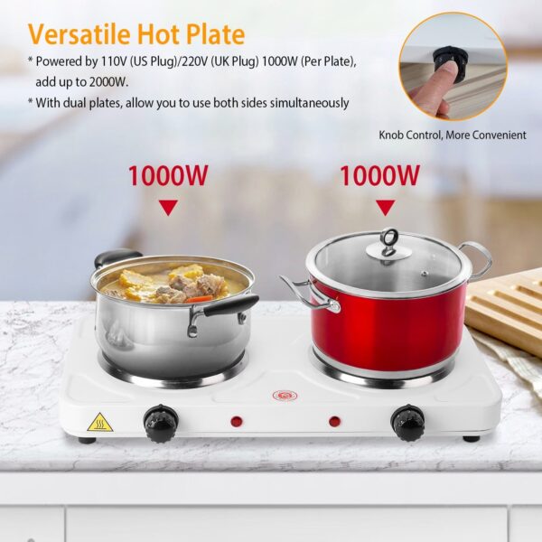 2000W Double Electric Burner Portable Dual Counter Stove Countertop Hot Plate Kitchen Cooker Stove with 5 Gear Temperature Control - Image 3