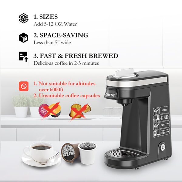 CHULUX Single Serve Coffee Maker Brewer for Single Cup Capsule with 12 Ounce Reservoir,Black - Image 8