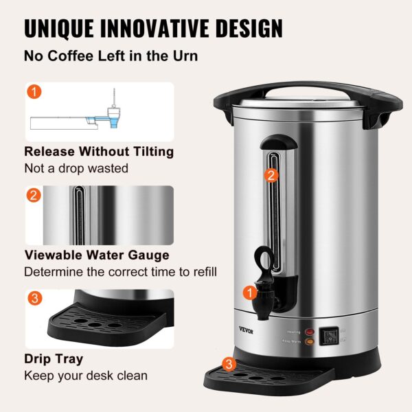 VEVOR Commercial Coffee Urn 65 Cup Stainless Steel Coffee Dispenser Fast Brew - Image 5