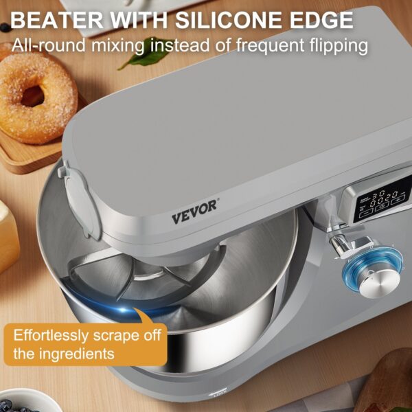 VEVOR 5 IN 1 Stand Mixer; 660W Tilt-Head Multifunctional Electric Mixer with 6 Speeds LCD Screen Timing; 7.4 Qt Stainless Bowl; Dough Hook - Image 3