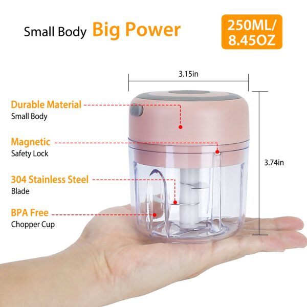 Mini Electric Garlic Chopper 8.45OZ Cordless Garlic Mincer Food Chopper - Image 20