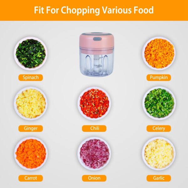 Mini Electric Garlic Chopper 8.45OZ Cordless Garlic Mincer Food Chopper - Image 17