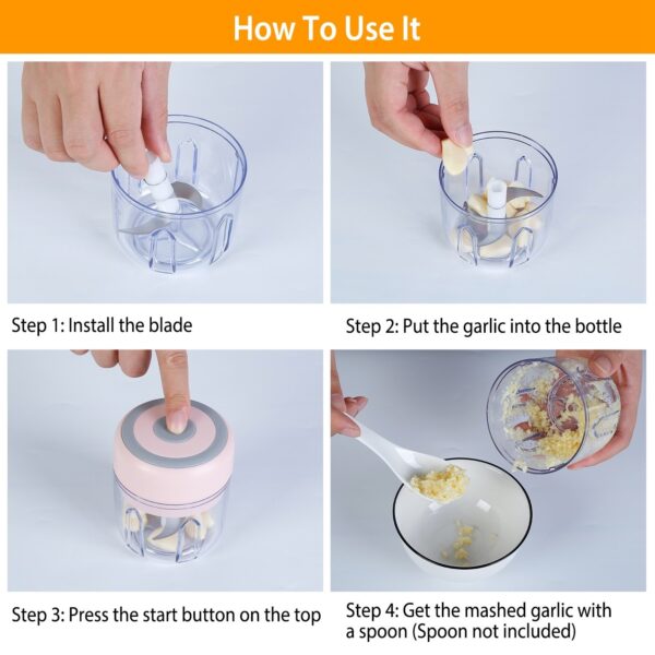 Mini Electric Garlic Chopper 8.45OZ Cordless Garlic Mincer Food Chopper - Image 15