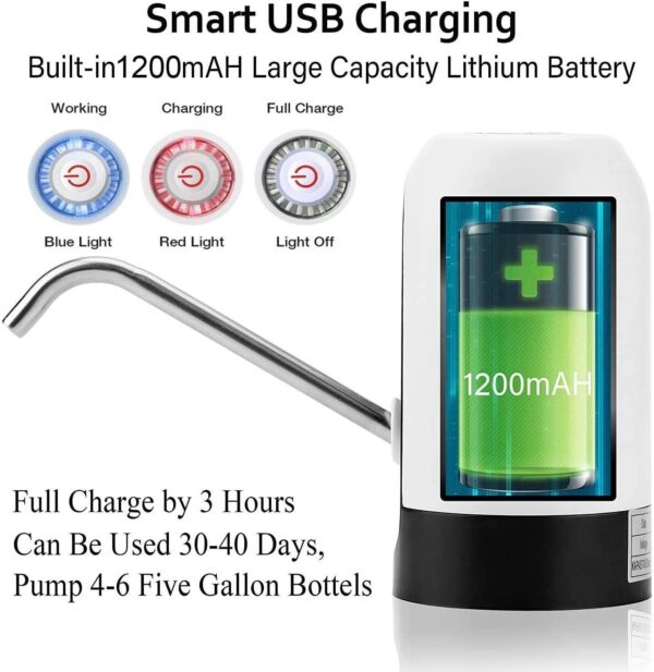 Water Bottle Pump 5 Gallon Water Bottle Dispenser USB Charging Automatic Drinking Water Pump Portable Electric Water Dispenser Water Bottle Switch - Image 3