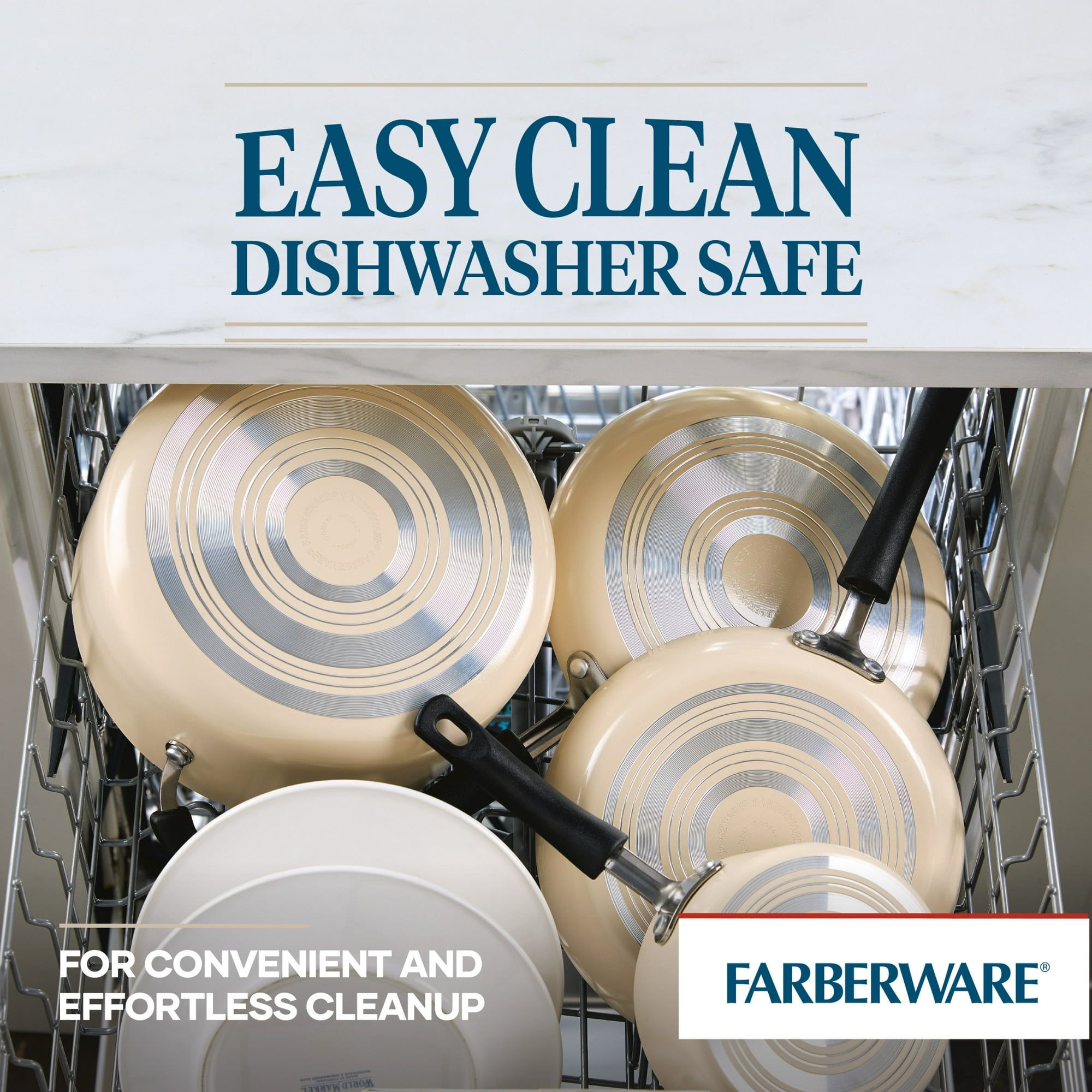 Easy Clean 22 Pcs Nonstick Cookware Set Includes Baking Pans and Cooking Tools, Dishwasher Safe, Almond Cream - Image 3