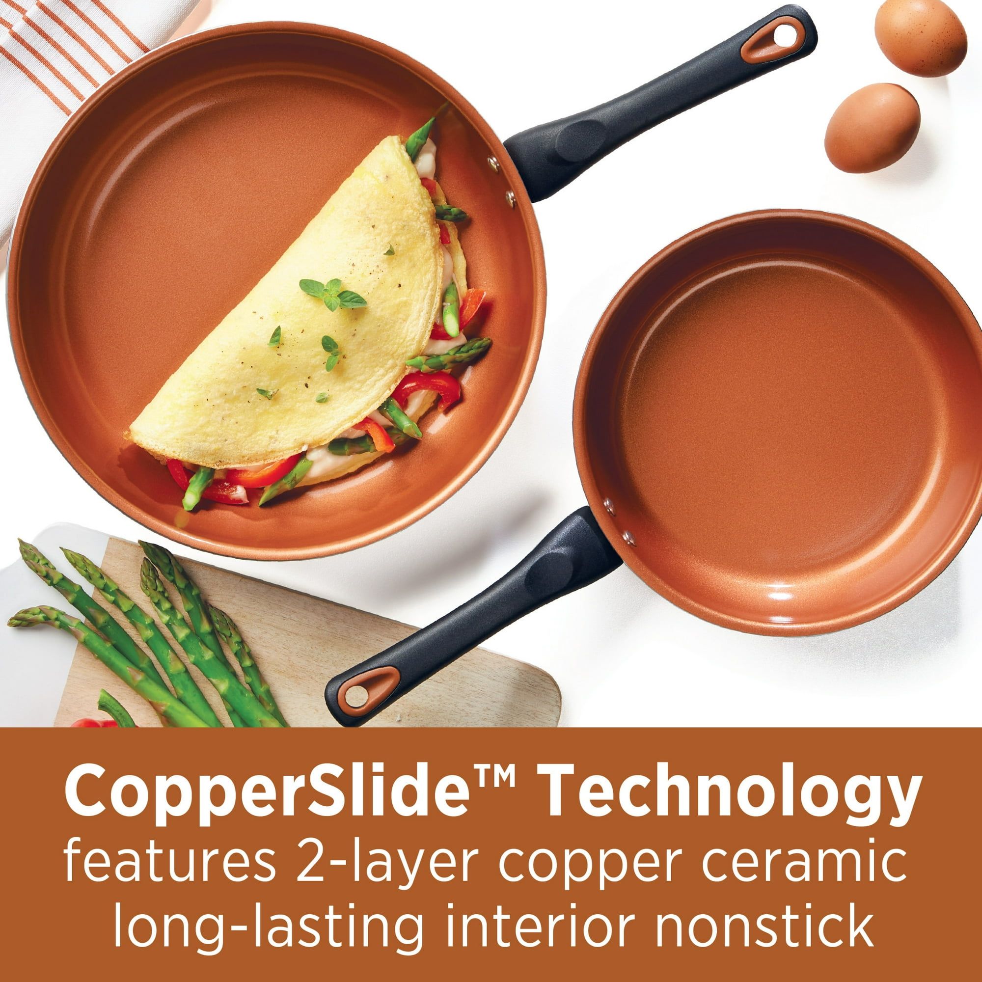 Glide Copper 2 Pcs Ceramic Nonstick Frying Pan Set, Dishwasher Safe, 9.25 Inch and 11.25 Inch, Black - Image 4