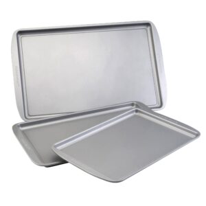 Bakeware 3 Pcs Nonstick Cookie Pan Set, Dishwasher Safe and Oven Safe to 450°F, Gray