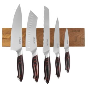 VEVOR Kitchen Knife Set, 6 Piece High Carbon Stainless Steel Sharp Knife Set, Professional Kitchen Cutlery with Ergonomic Crack-Resistant Handle, and Walnut Finish Powerful Magnetic Knives Holder