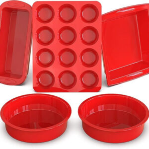 5-Piece Silicone Baking Pans Sets - Nonstick Silicone Bakeware Set with Bread Loaf Pan, Muffin Pan, Square/Round Cake Pan - Oven & Dishwasher Safe