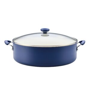 Easy Clean 14 Inch Ceramic Nonstick Large Family Pan / Saute Pan with Glass Lid, 10.5 Quart Capacity, Dishwasher Safe, Blue