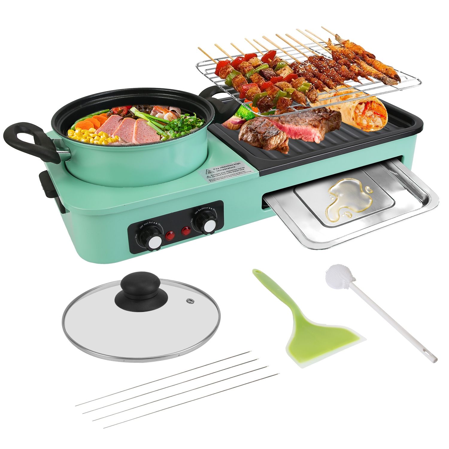 Electric Hot Pot with Grill,1600W 3-in-1 Smokeless Raclette Table Grill for Kitchen, Barbecue Shabu Hot Pot with Non-Stick Cooking Removable Plate, Dual Temperature Control & Dishwasher Safe - Image 11