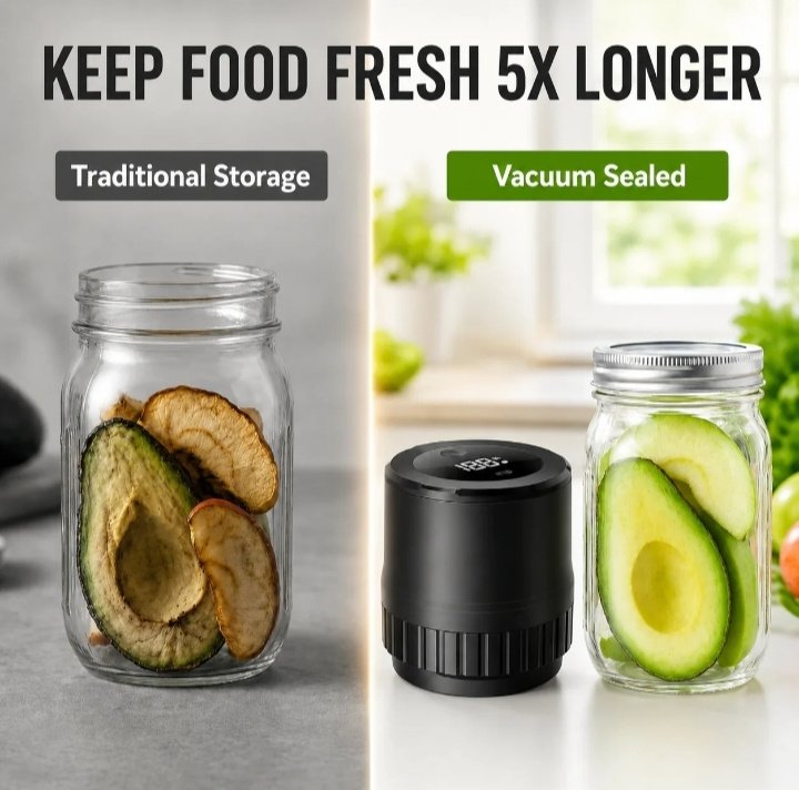 Portable Electric Vacuum Sealer Powerful Air Extraction LED Power Display USB Charging Compatible with Wide-mouth/Regular-mouth Mason Jars - Image 9