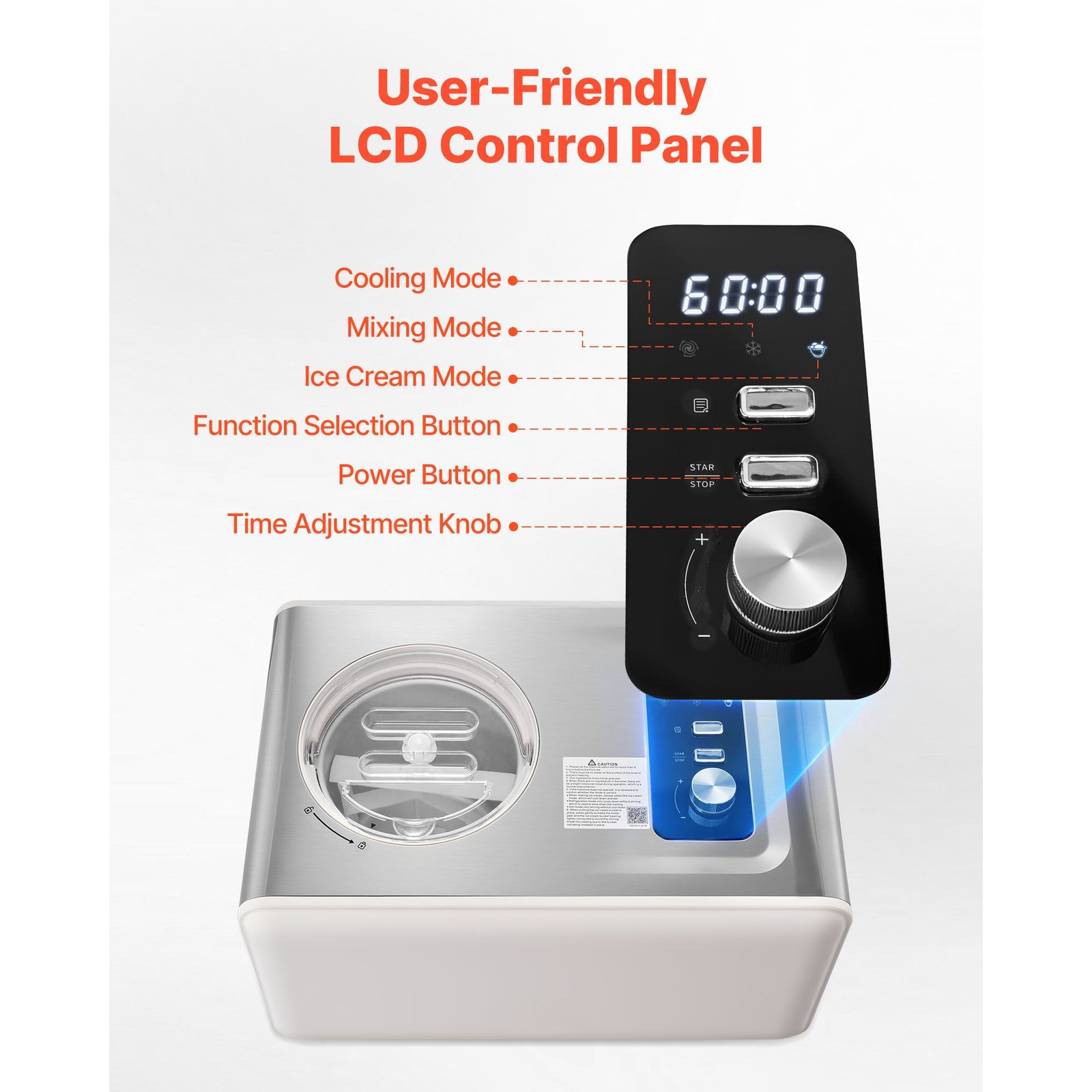 Automatic Ice Cream Maker with Built-in Compressor, 2 Quart No Pre-freezing Gelato Maker, Electric Sorbet-Maker, 3 Modes Compressor Ice Cream Machine for Home Kitchen - Image 4