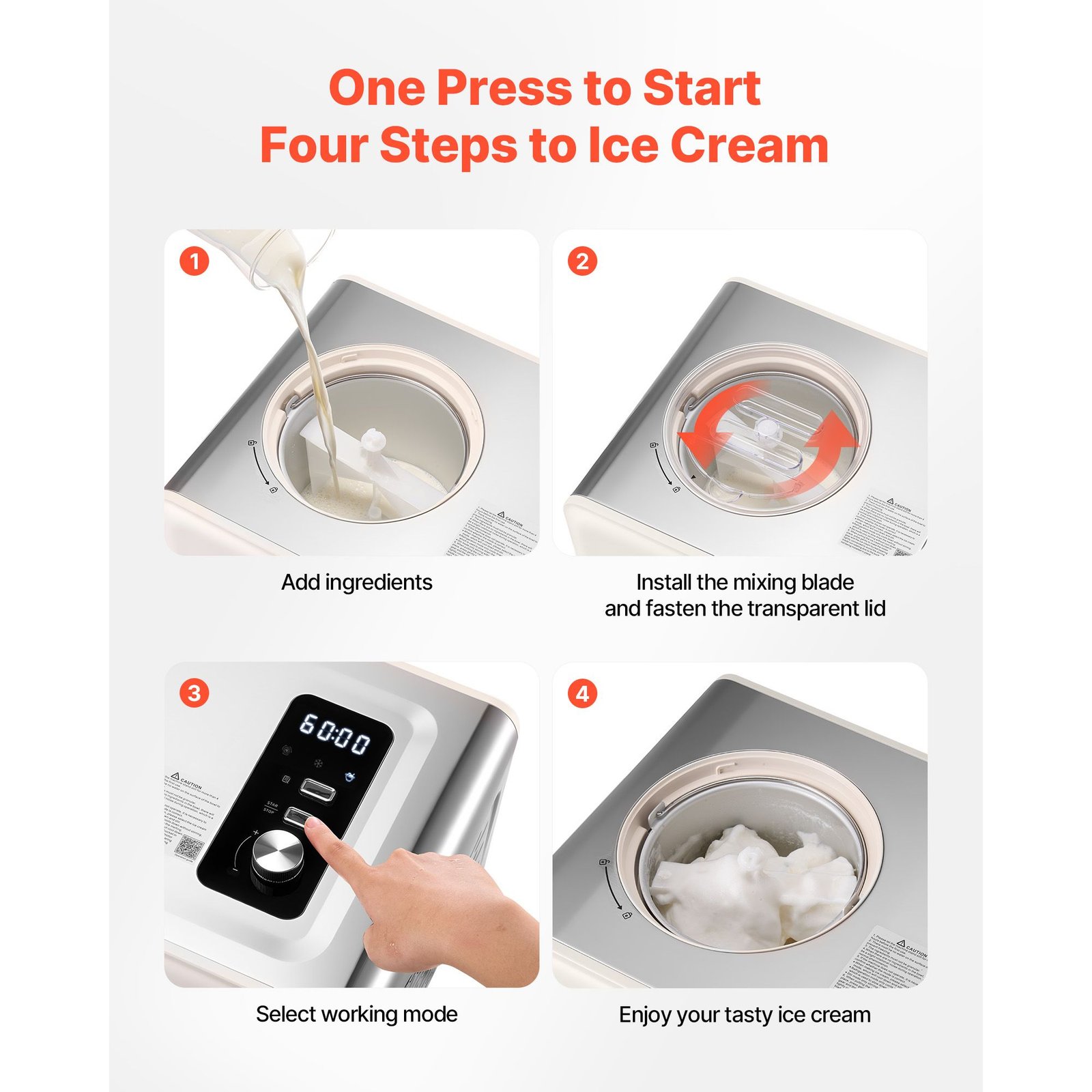 Automatic Ice Cream Maker with Built-in Compressor, 2 Quart No Pre-freezing Gelato Maker, Electric Sorbet-Maker, 3 Modes Compressor Ice Cream Machine for Home Kitchen - Image 5