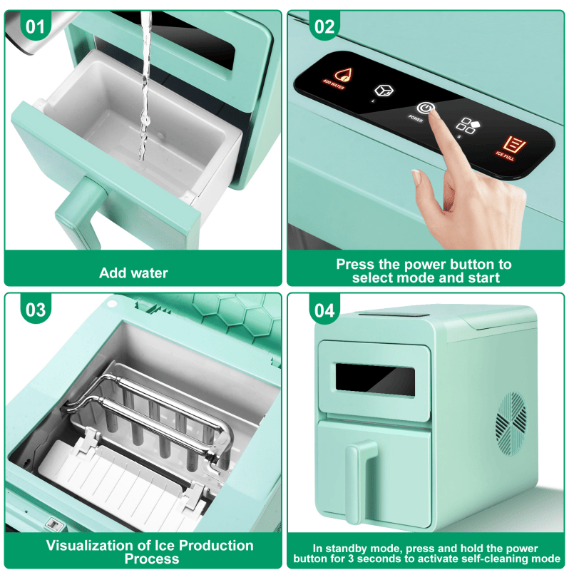 PSZBJ-K12G Automatic Ice Maker-50lbs/day capacity, 6-8 minute ice production, 9 pieces per batch. Features: 2-liter PVC ice tray (BPA-free), self-cleaning design, coffee-grade ice cubes, touch-sensit - Image 4