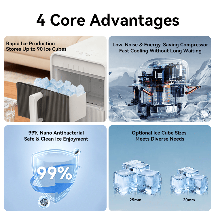 PSZBJ-K12G Automatic Ice Maker-50lbs/day capacity, 6-8 minute ice production, 9 pieces per batch. Features: 2-liter PVC ice tray (BPA-free), self-cleaning design, coffee-grade ice cubes, touch-sensit - Image 6
